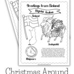 Two coloring sheets overlapping on a white background. Text in the bottom says Christmas Around the World Coloring Pages.