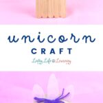 Unicorn craft made of popsicles on a pink background.