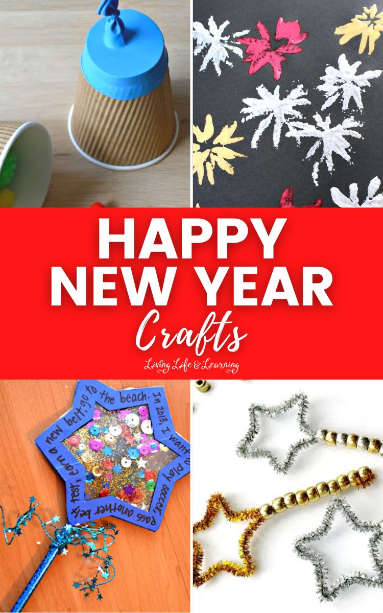 Happy New Year Crafts: 4 panels of different New Year crafts