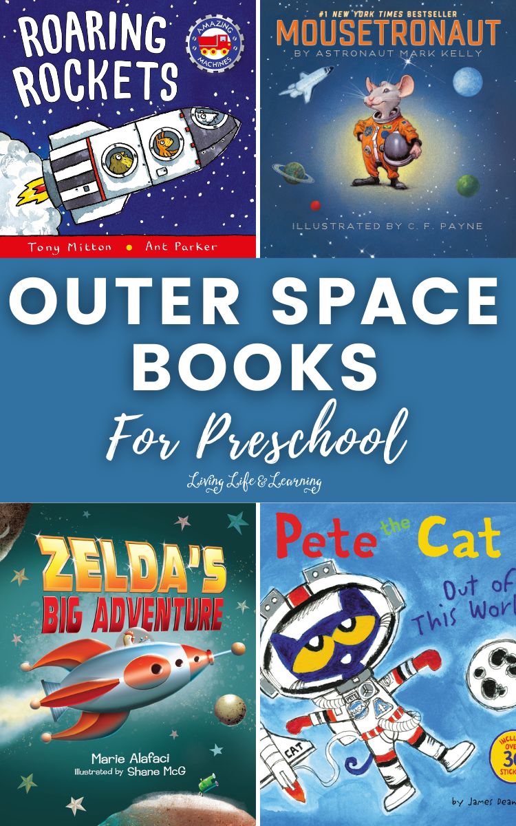 Outer Space Books for Kids: 4 panels of book covers.