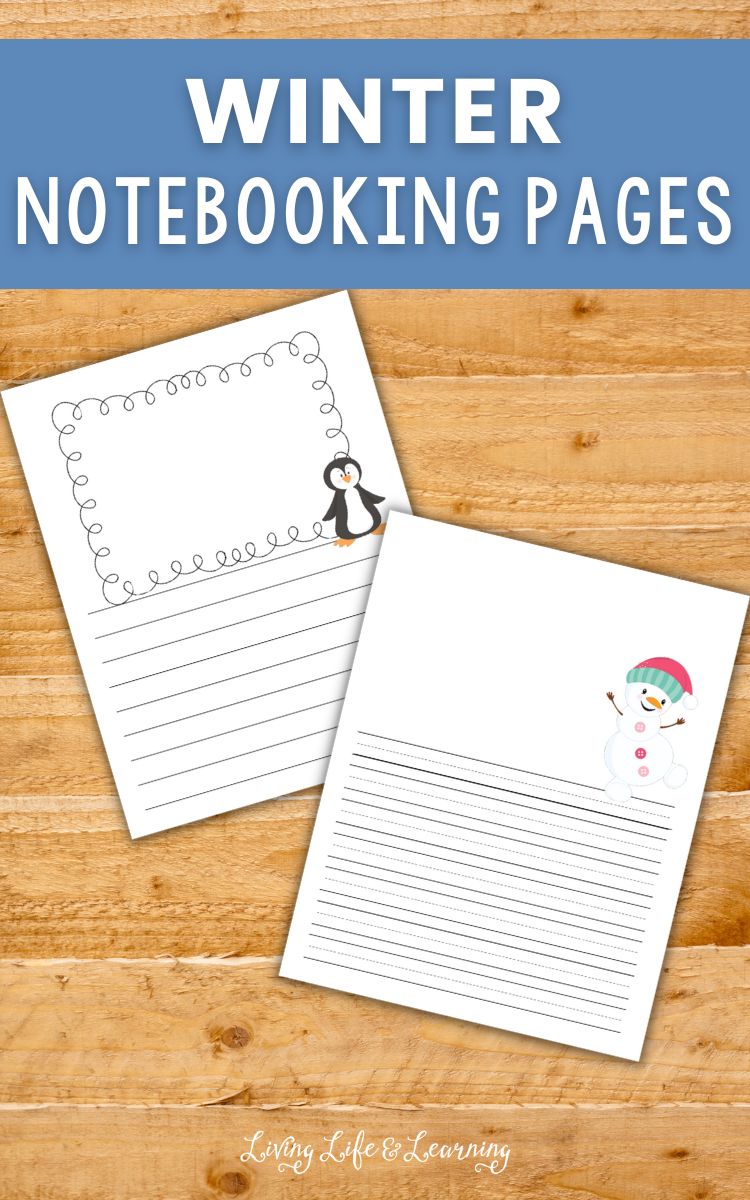 Winter Notebooking Pages: Two notebooking pages with winter themes overlapping each other on a table top mockup background.