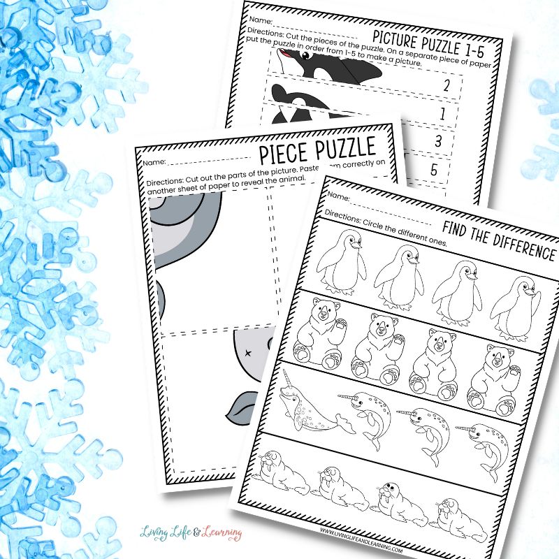 Polar Animals Printable Puzzles for Kindergarten