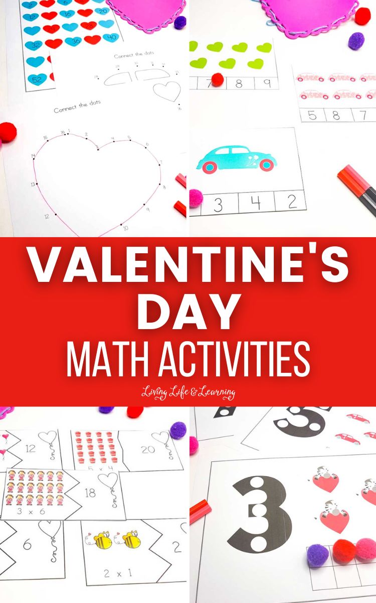 There are four Valentine's Day Math Activities in the image. 