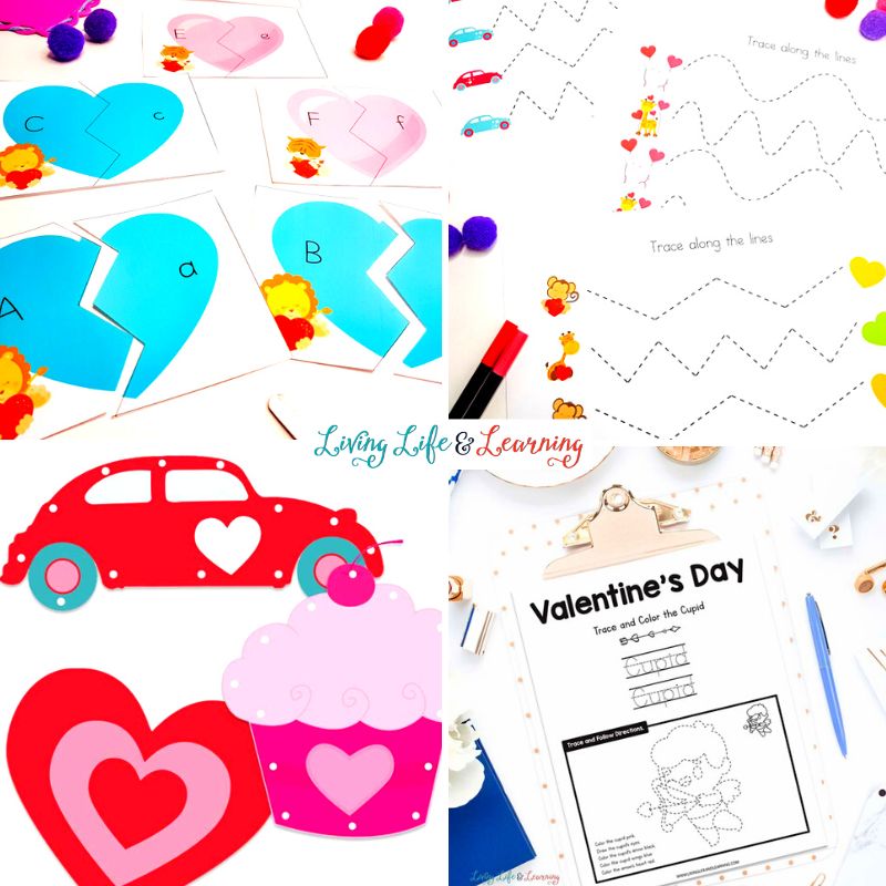 collage of Valentine's Day Printables for Kids