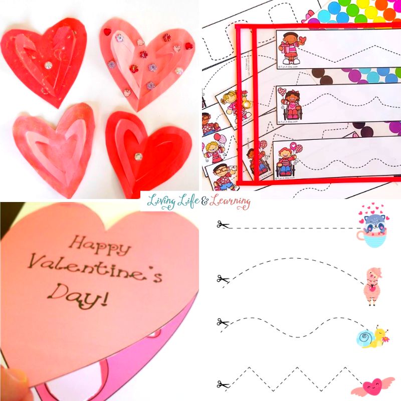 Valentine's Day Cutting Activities using hearts, cutting strips and printable pages.