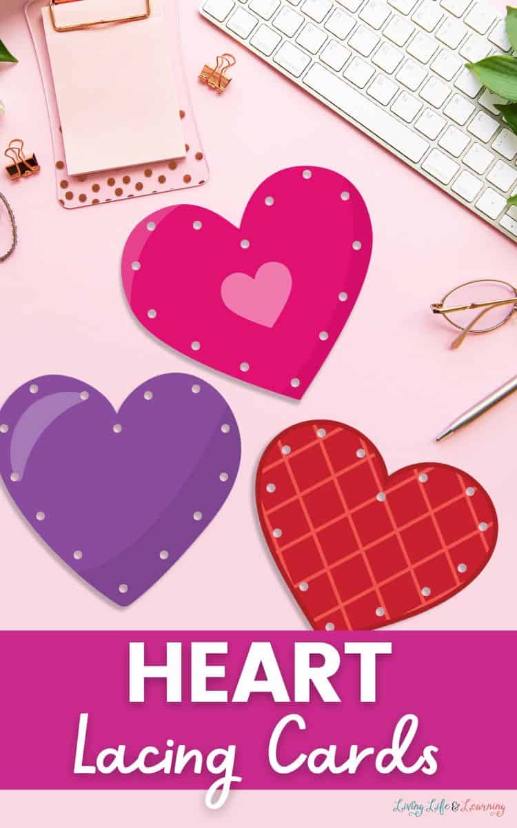 Heart Lacing Cards with 3 different colored hearts