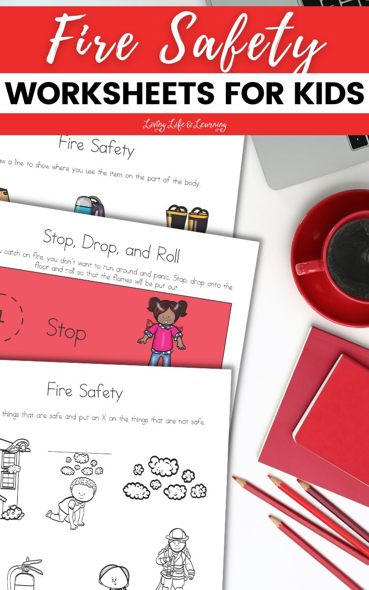 There are three Fire Safety Worksheets for Kids placed on a table