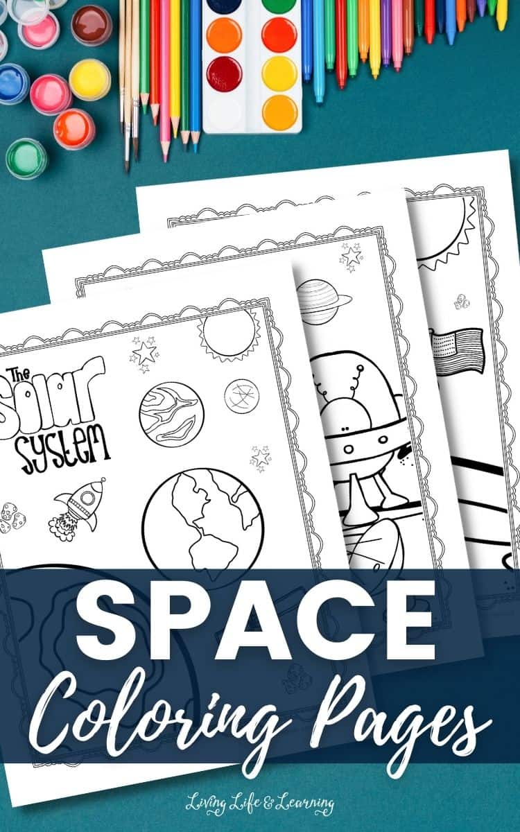 Space coloring pages printable with different art materials