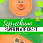 Two images of a leprechaun paper plate craft.