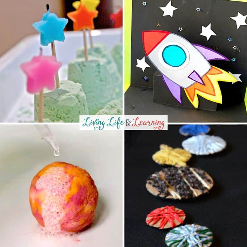 A collage of Space Activities for Kindergarten.
