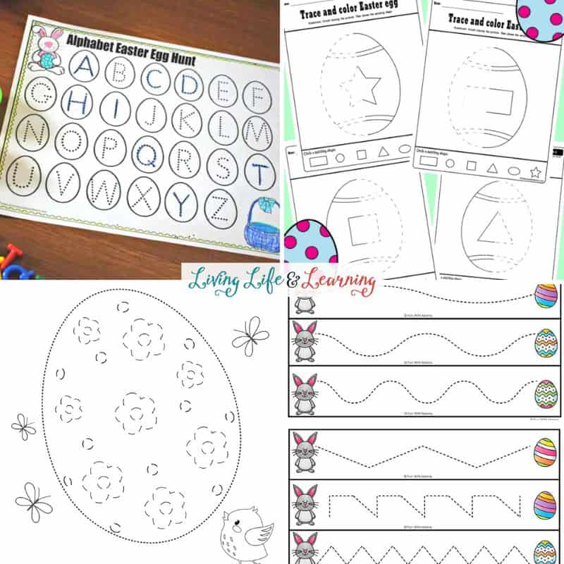 A collage of 4 Easter Tracing Activities for fine motor practice.