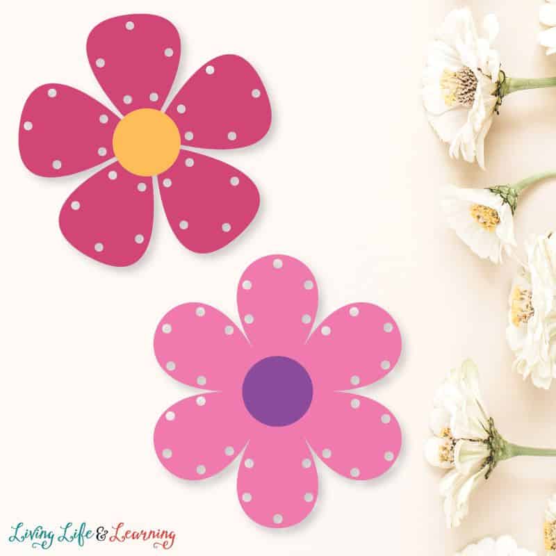 Two Printable Flower Lacing Cards on a table