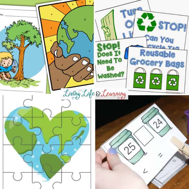 A collage of Earth Day Printables for Elementary Students