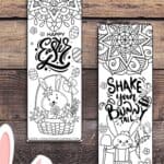 There are two Easter Bookmarks Printable on a table.
