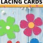 Four Printable Flower Lacing Cards on a table