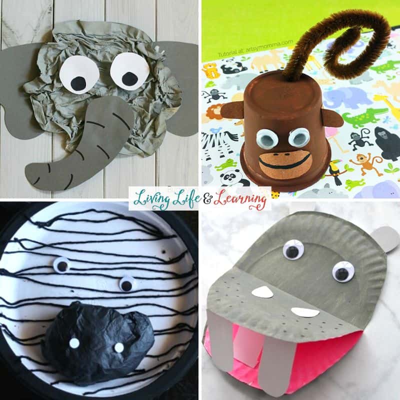 A collage of Zoo Animal Crafts for Preschoolers