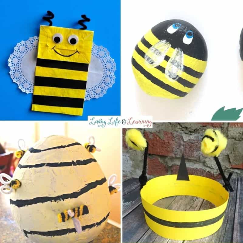 Collage of 4 Bee Activities for Preschoolers