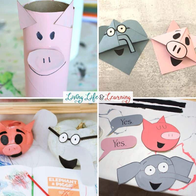 A collage of Elephant and Piggie Crafts