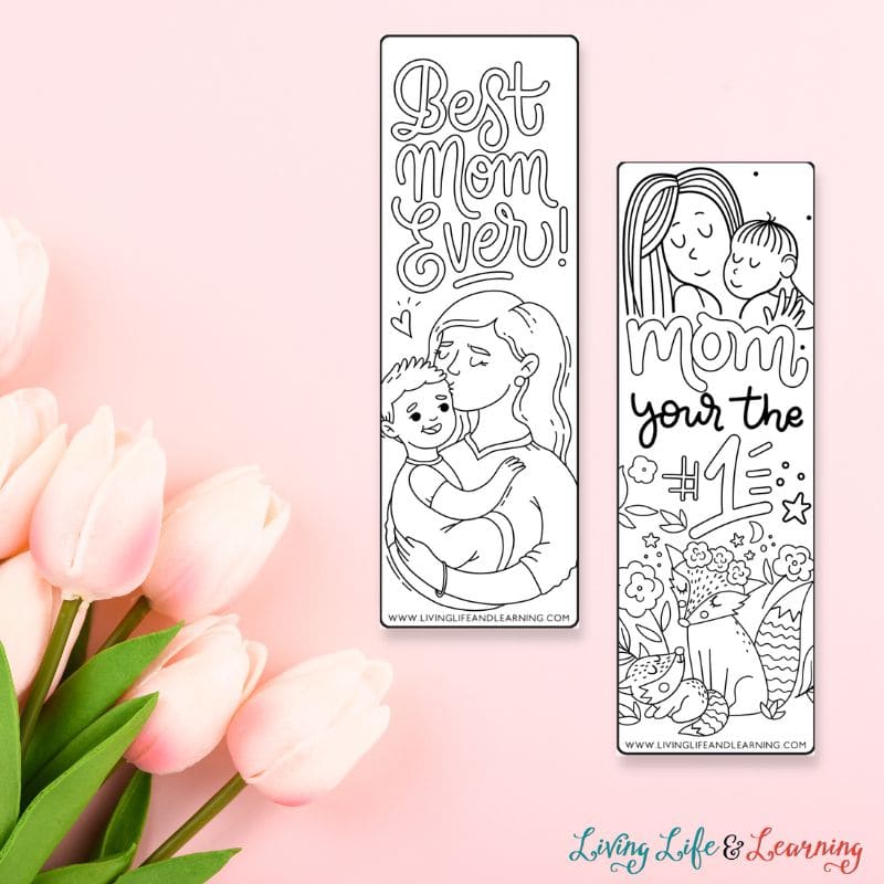 Two Mother's Day Printable Bookmarks on a table