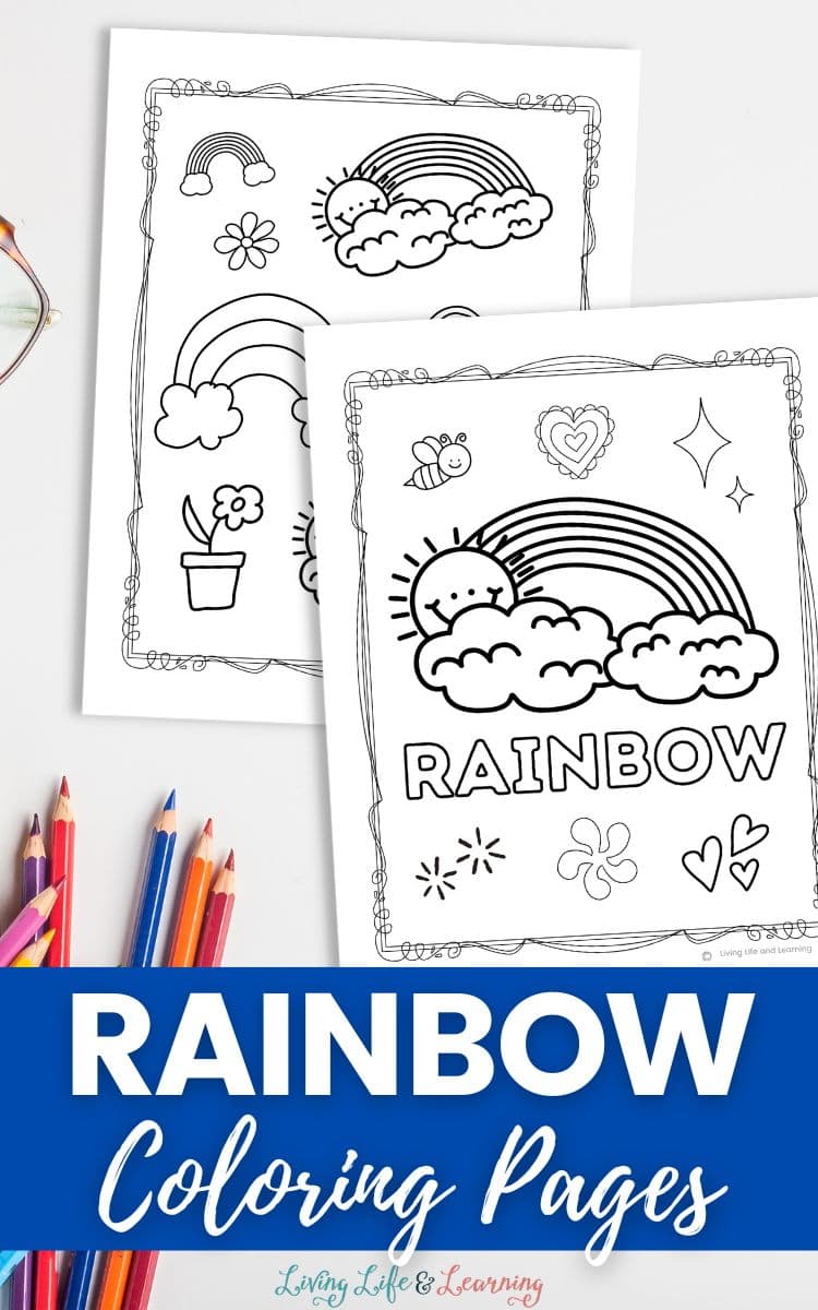 Two Rainbow Coloring Pages on a table