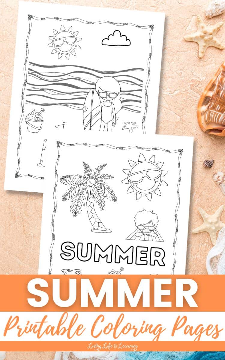 Two Summer Printable Coloring Pages on a table 