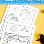 Three Summer Printable Coloring Pages on a table