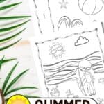 Two Summer Printable Coloring Pages on a table