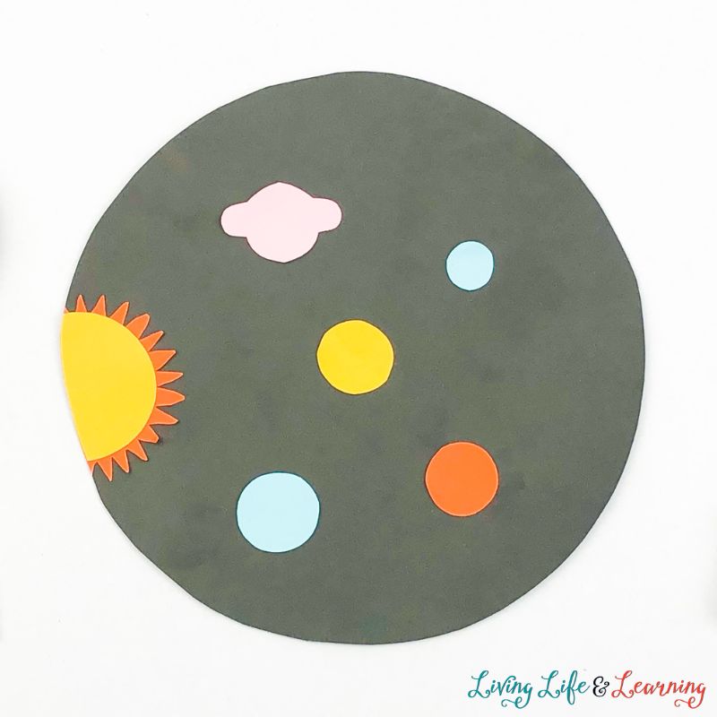 Paper Plate Spaceship Craft planets on a black circle