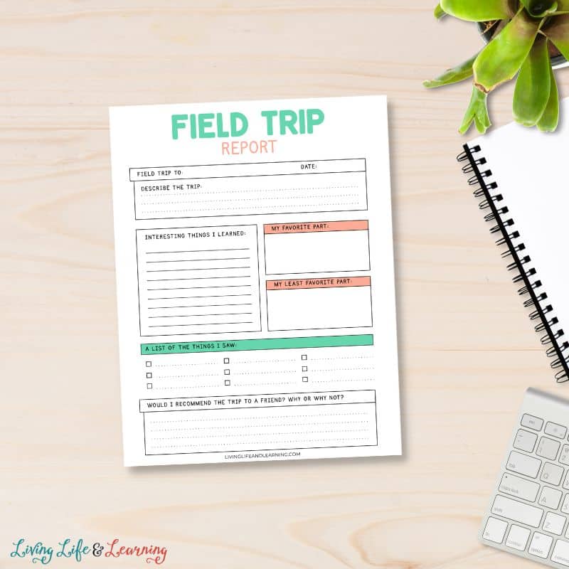 Homeschool Field Trip Ideas and Report Printable on a table