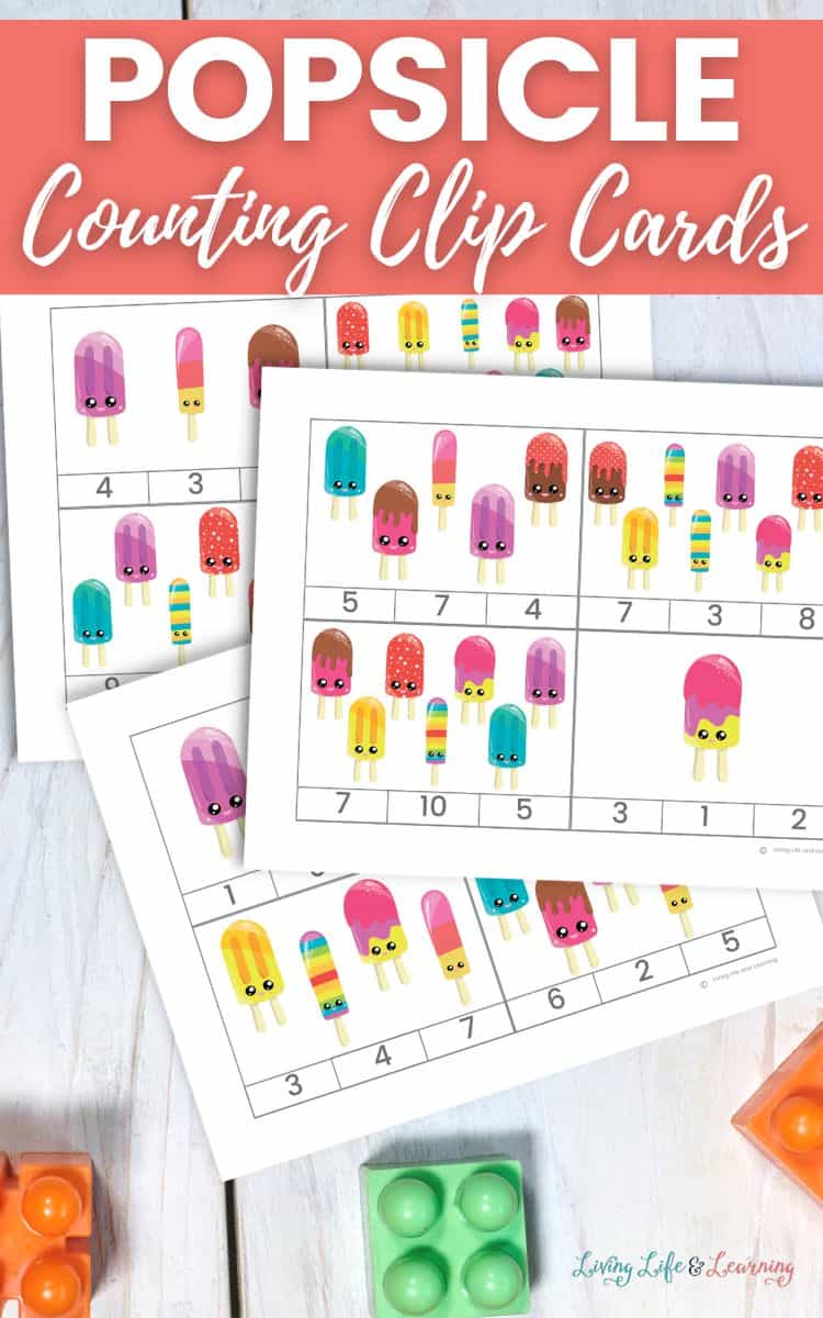 Three Popsicle Counting Clip Cards on a table