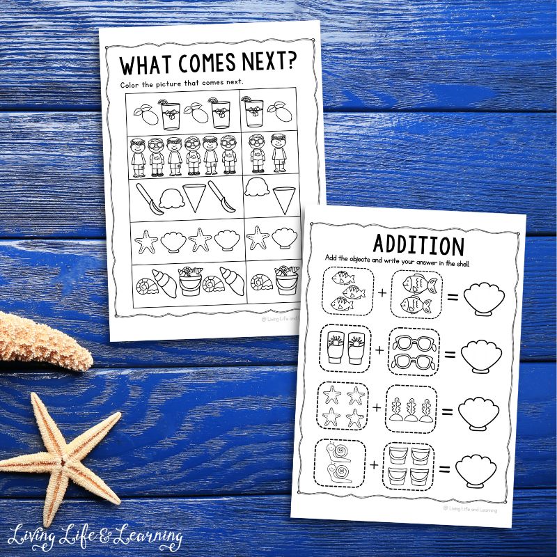 Two Summer Worksheets for Kindergarten on a table