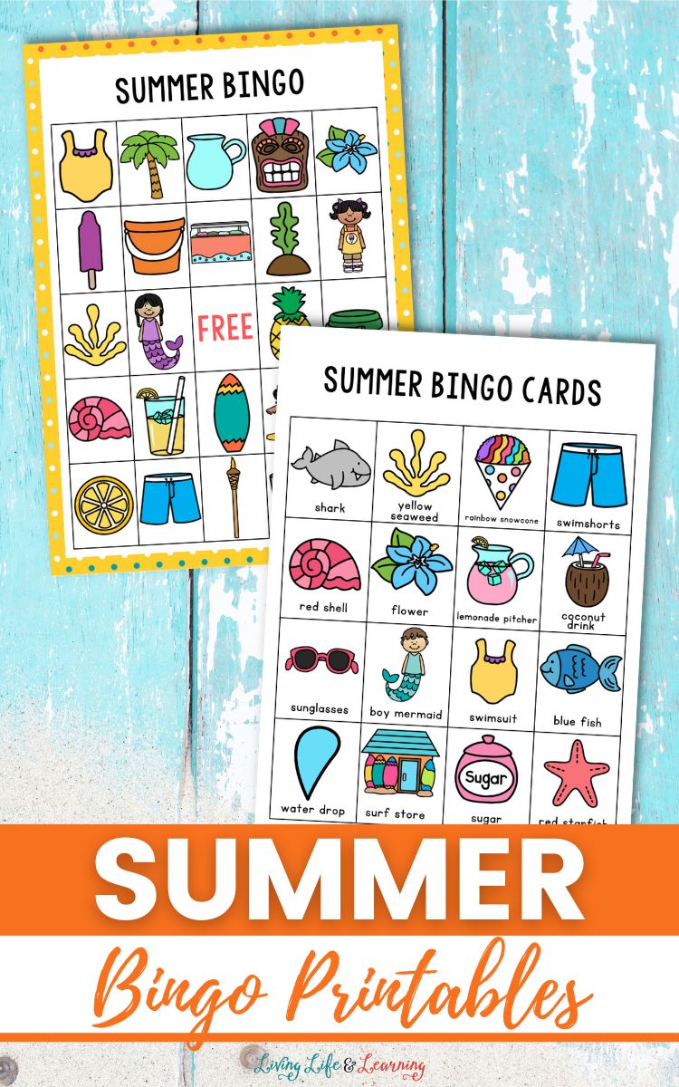 Two Summer Bingo Printables on a table