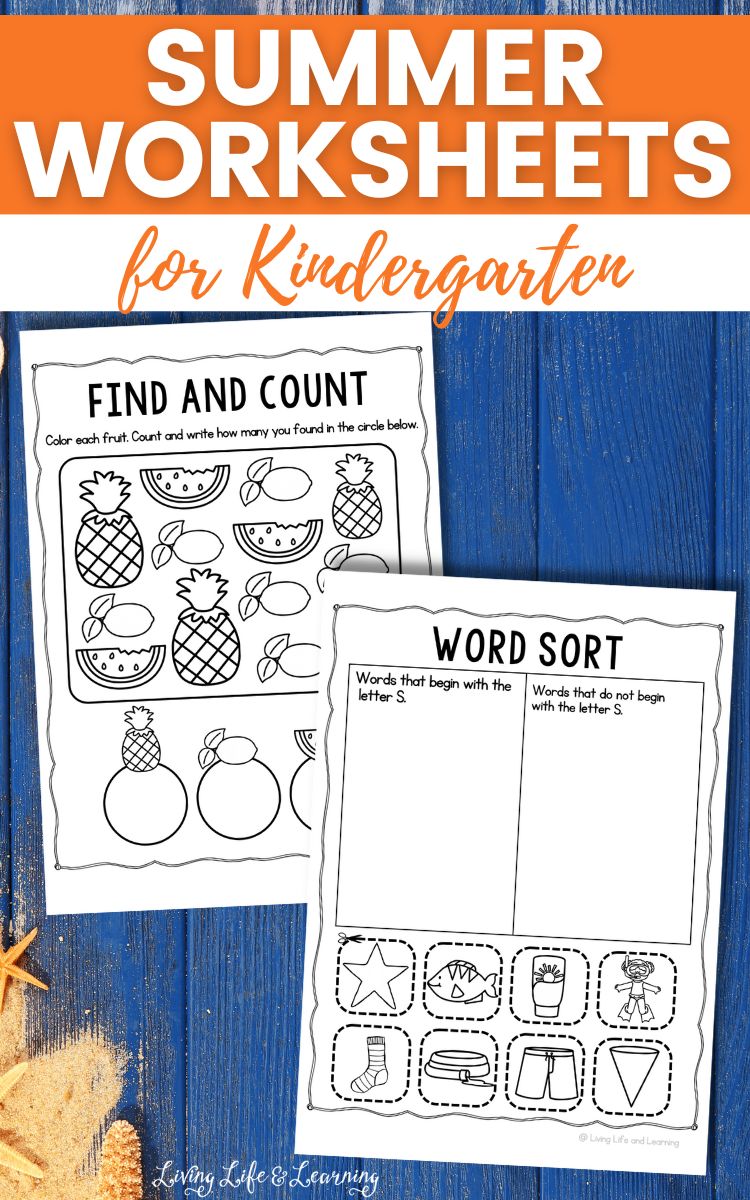 Two Summer Worksheets for Kindergarten on a table