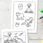 Two Dinosaur Coloring Pages on a table
