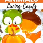 Four Fall Animals Lacing Cards on a table