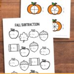 Two Fall Math Worksheets on a table