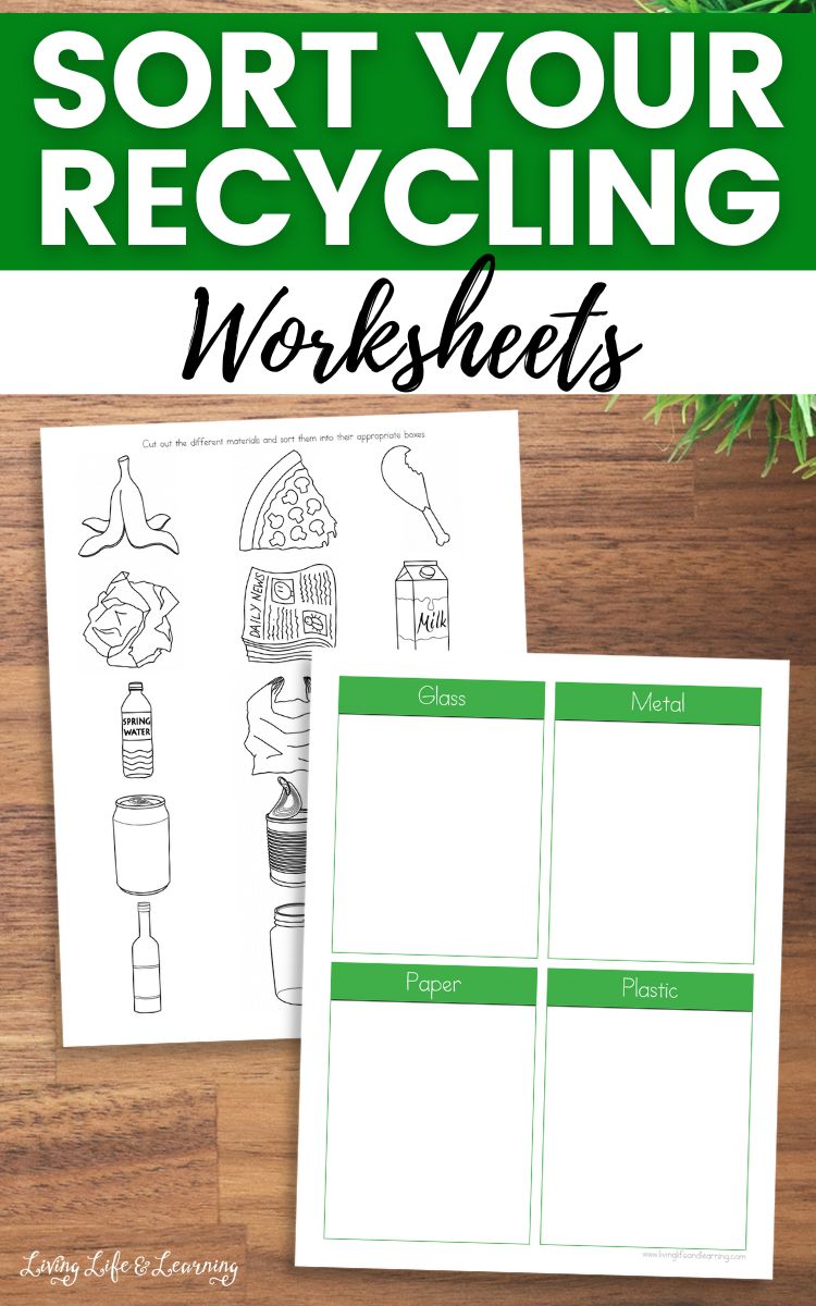 Two Sort Your Recycling Worksheets on a table