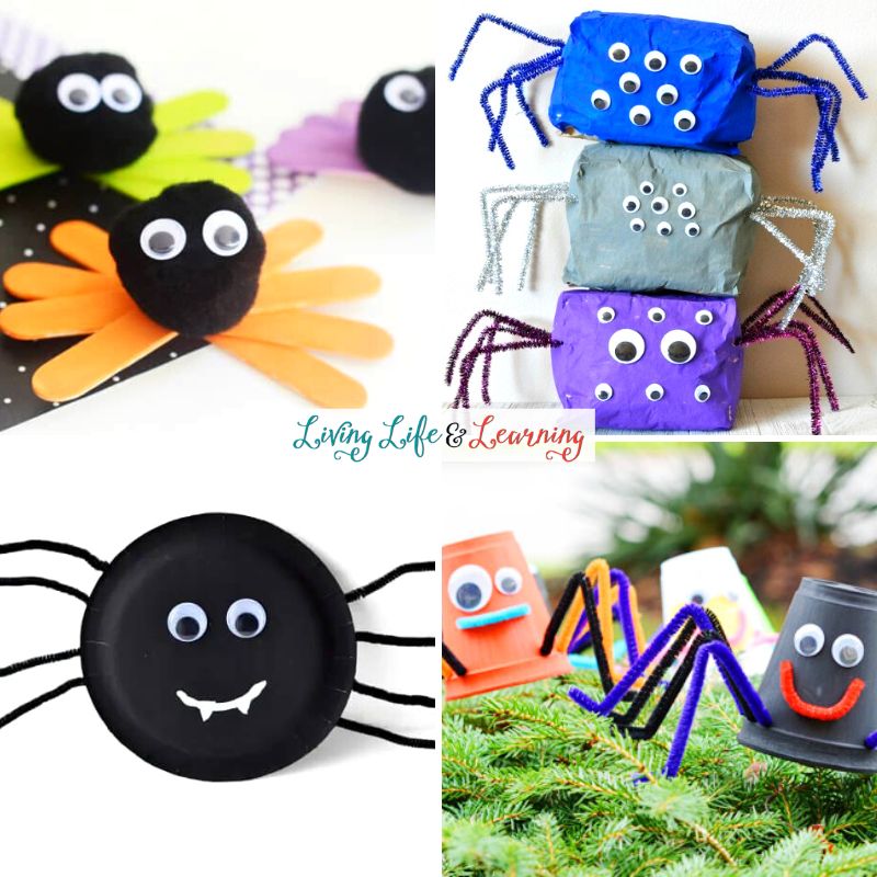 A collage of Spider Crafts for Kindergarten