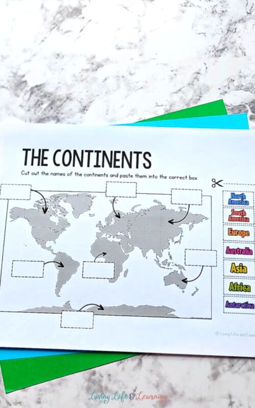 Continents and Oceans Worksheet