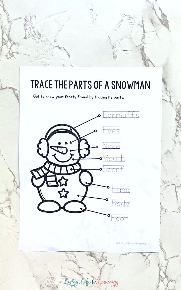 A Label the Snowman Worksheet on a table