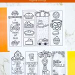 Eight uncut Printable Fall Bookmarks on a table