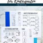 Six Winter Addition Worksheets for Kindergarten on a table
