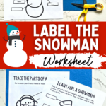 Two images of the Label the Snowman Worksheet on a table