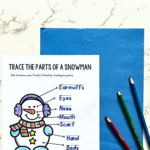 A Label the Snowman Worksheet on a table