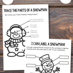 Two Label the Snowman Worksheets on a table