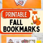 Two images of Printable Fall Bookmarks on a table