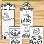 Four Printable Fall Bookmarks on a table