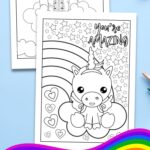 Two Unicorn Coloring Pages on a table