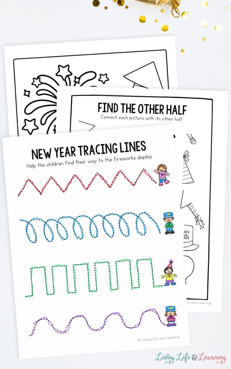 New Year Worksheets for Preschool on a table