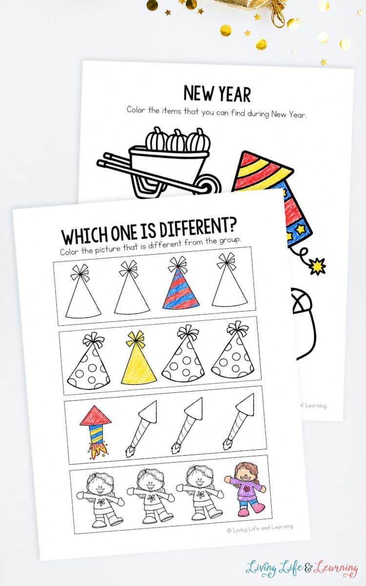 New Year Worksheets for Preschool on a table